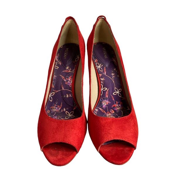 Veerah Pumps Size 10 Women's Volcano Red "The Florence" With Fringes Heels Party - Picture 4 of 11